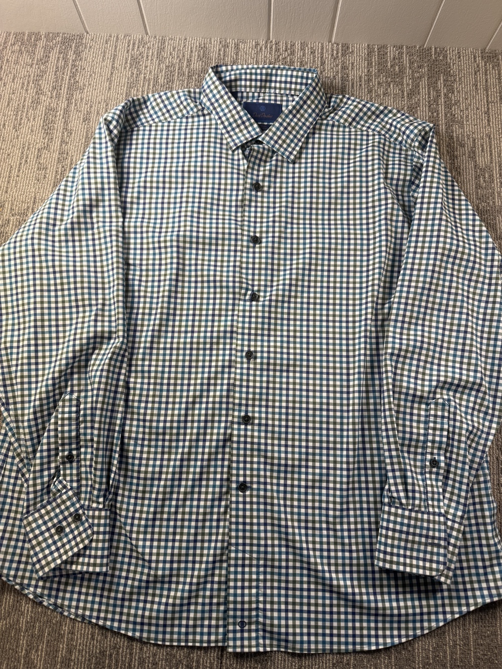 David Donahue Dress Shirt Mens 2XL Blue Gingham Fusion Performance Stretch LS